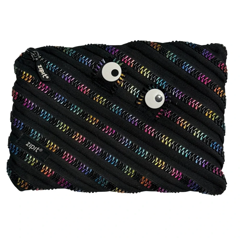 Zipit Unisex Monster Pouch Rainbow Metallic Zipper Eyes OS Black Polyester